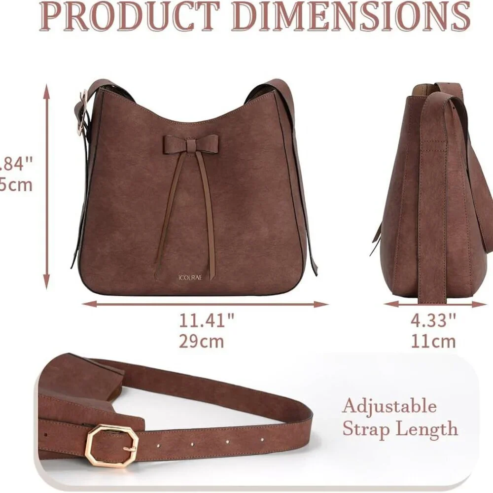Women's Faux Leather Tote Bag With Bowknot Decoration Large Casual Handbag